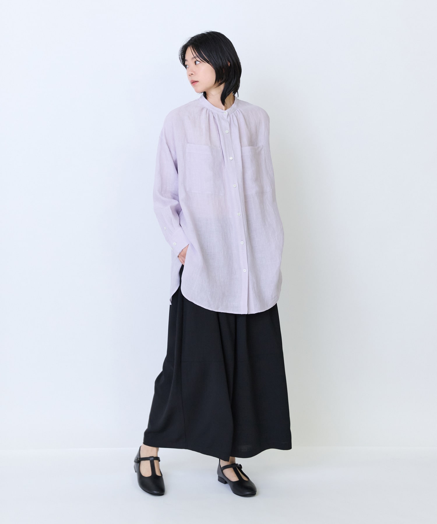 【LOISIR】エステルドライツイルボトルシルエットパンツ 詳細画像 ブラック 2