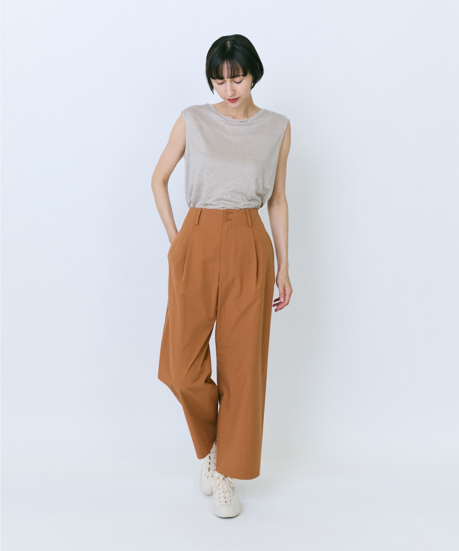 【LOISIR】コットンツイルテーパードパンツ 詳細画像 ネイビー 2