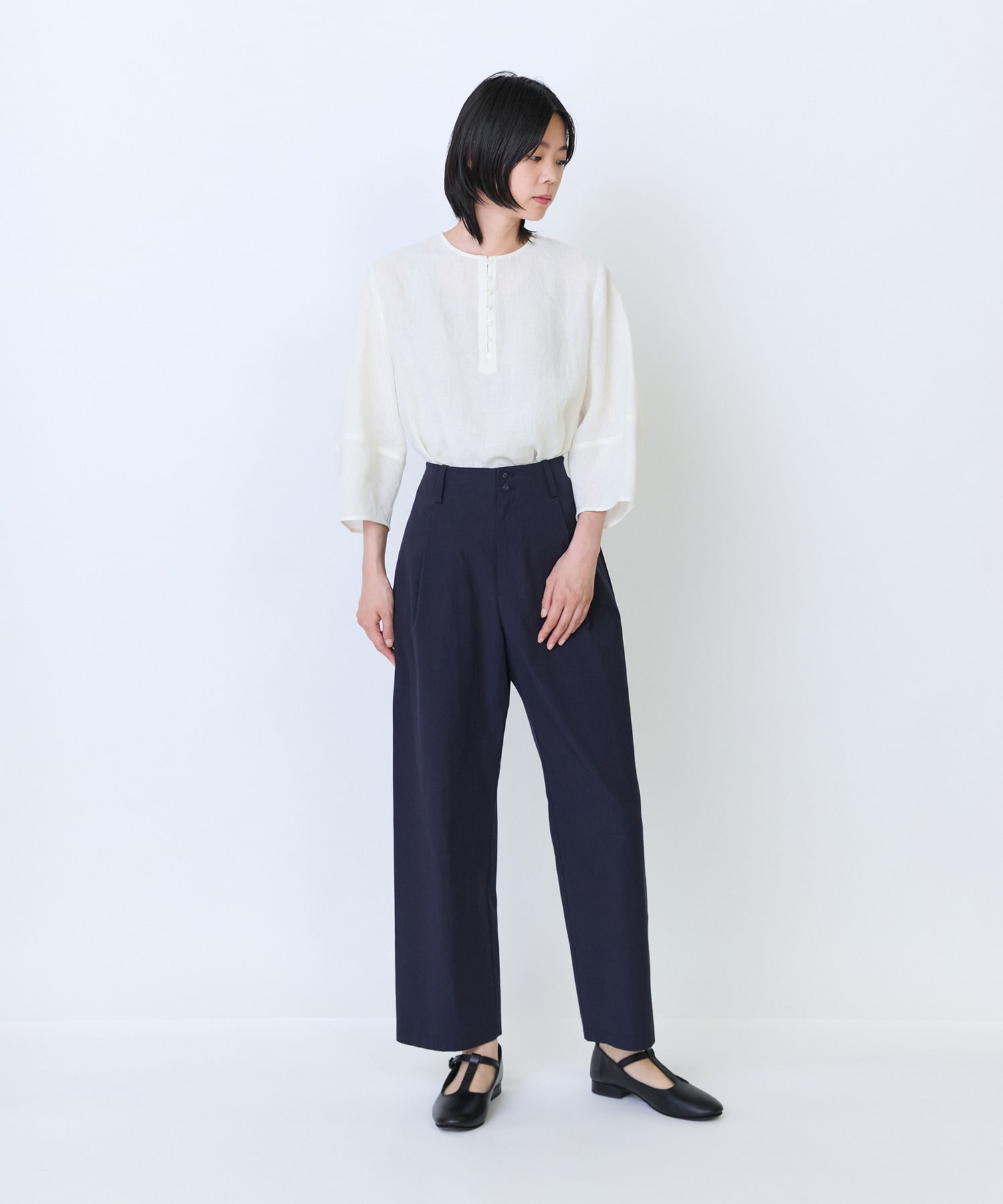 【LOISIR】コットンツイルテーパードパンツ 詳細画像 ネイビー 6