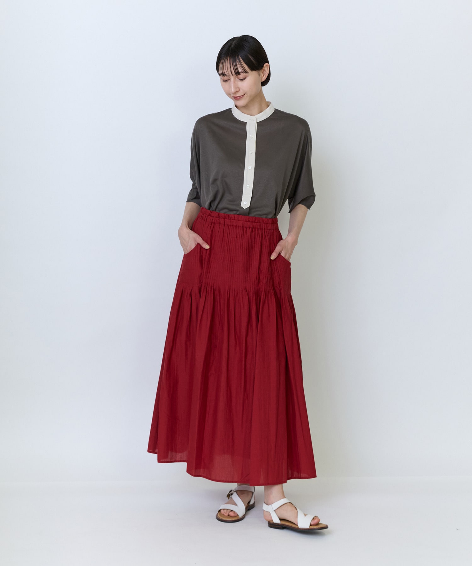 【LOISIR】インドコットンキャンブリックスカート 詳細画像 レッド 5