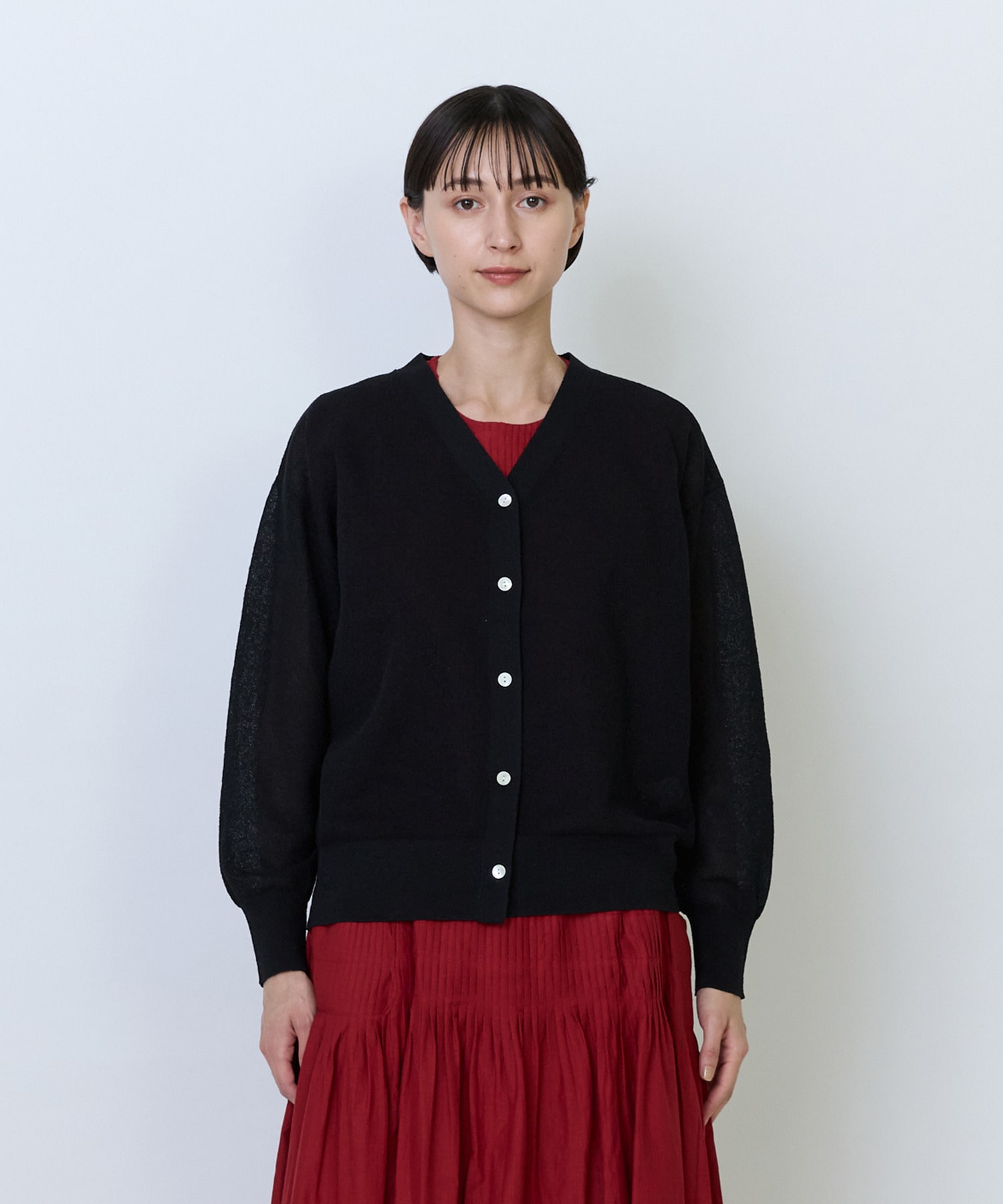 【LOISIR】綿麻エステルダブルジャカード編みカーディガン 詳細画像 ブラック 11