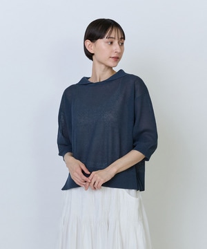 【LOISIR】綿麻エステルダブルジャカード編みセーラーカラープルオーバー 詳細画像 ネイビー 1