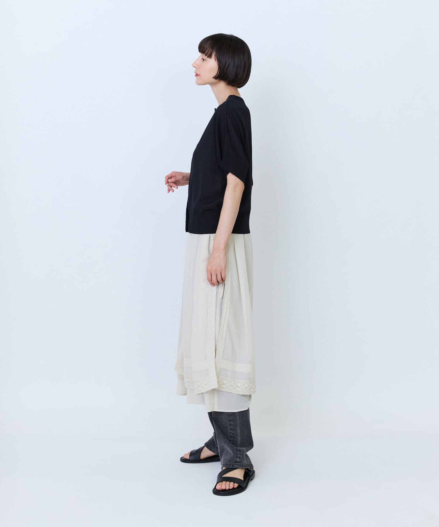 【LOISIR】【2WAY】和紙コットン天竺ボクシーカーディガン 詳細画像 ブラック 3