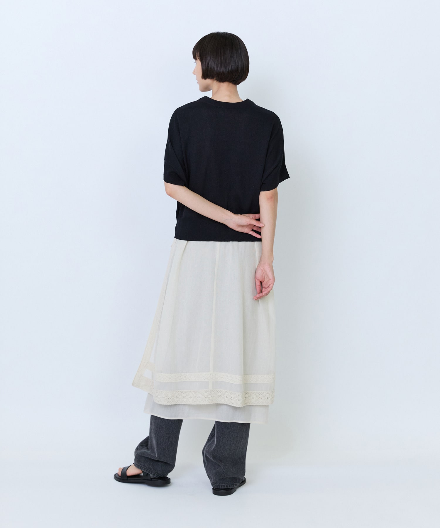 【LOISIR】【2WAY】和紙コットン天竺ボクシーカーディガン 詳細画像 ブラック 4