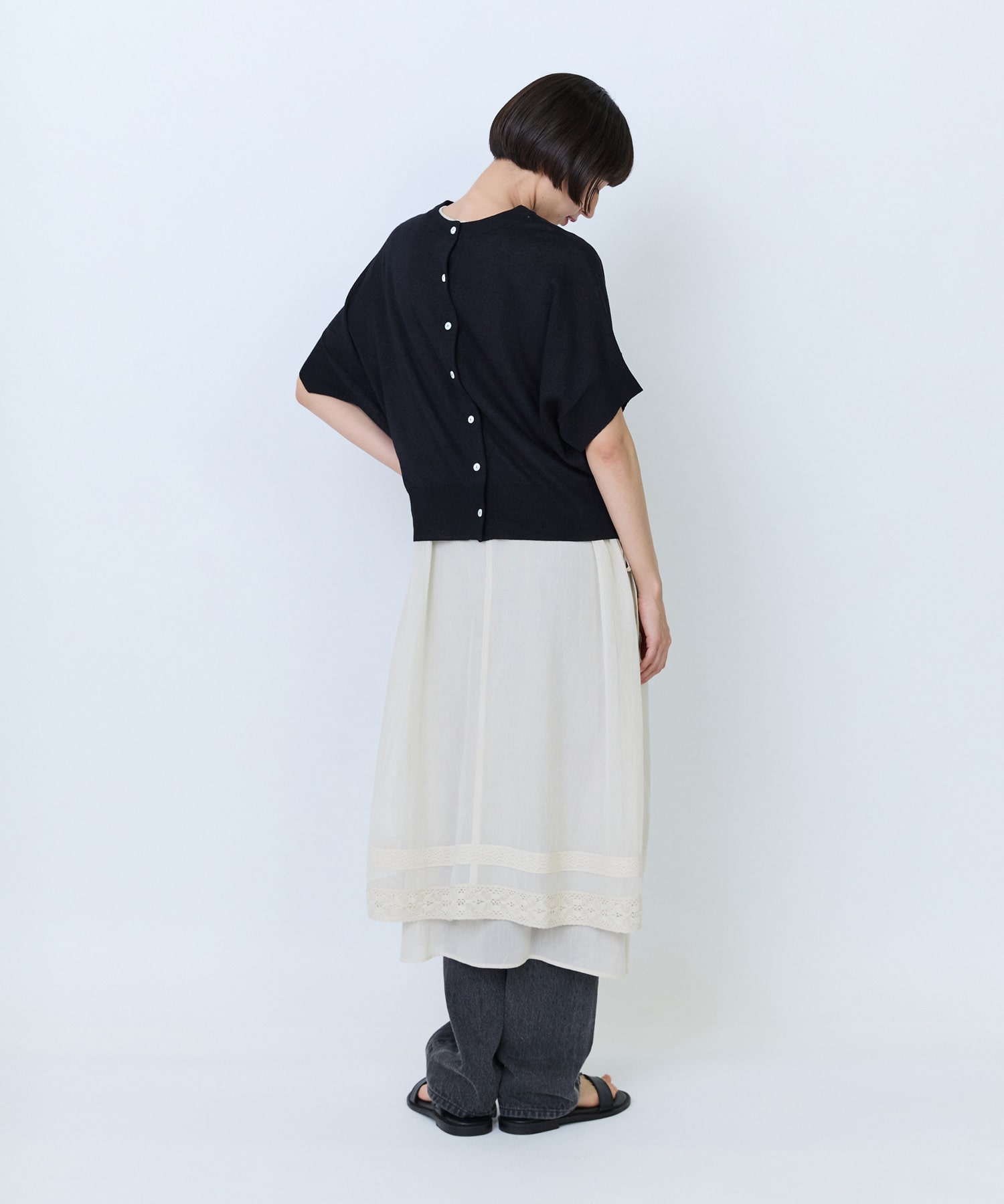 【LOISIR】【2WAY】和紙コットン天竺ボクシーカーディガン 詳細画像 ブラック 7