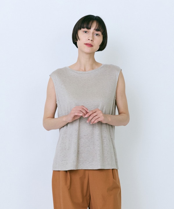 【LOISIR】リネン天竺スリーブレストップス