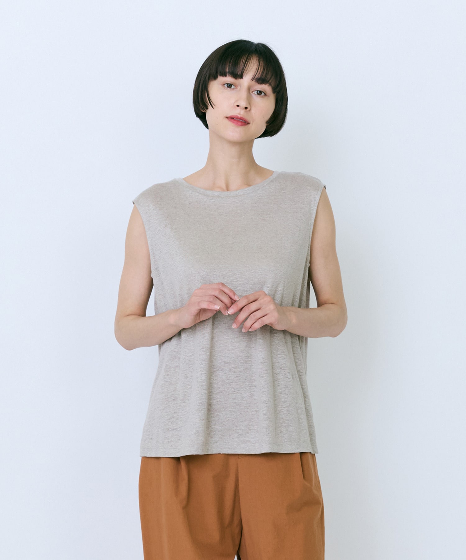 【LOISIR】リネン天竺スリーブレストップス 詳細画像 チャコール 12