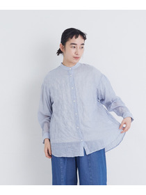 【congés payés】シャーリングバンドカラーロングシャツ 詳細画像 ブラック系その他 4