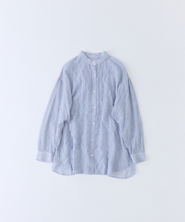 【congés payés】シャーリングバンドカラーロングシャツ