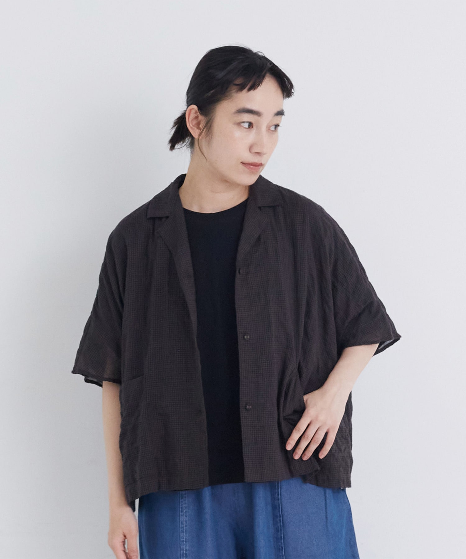 【congés payés】【FAVE】シャーリングオープンカラーシャツジャケット 詳細画像 ブラウン系その他 11