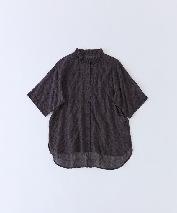 【congés payés】【FAVE】シャーリングダブルフリルカラーブラウス