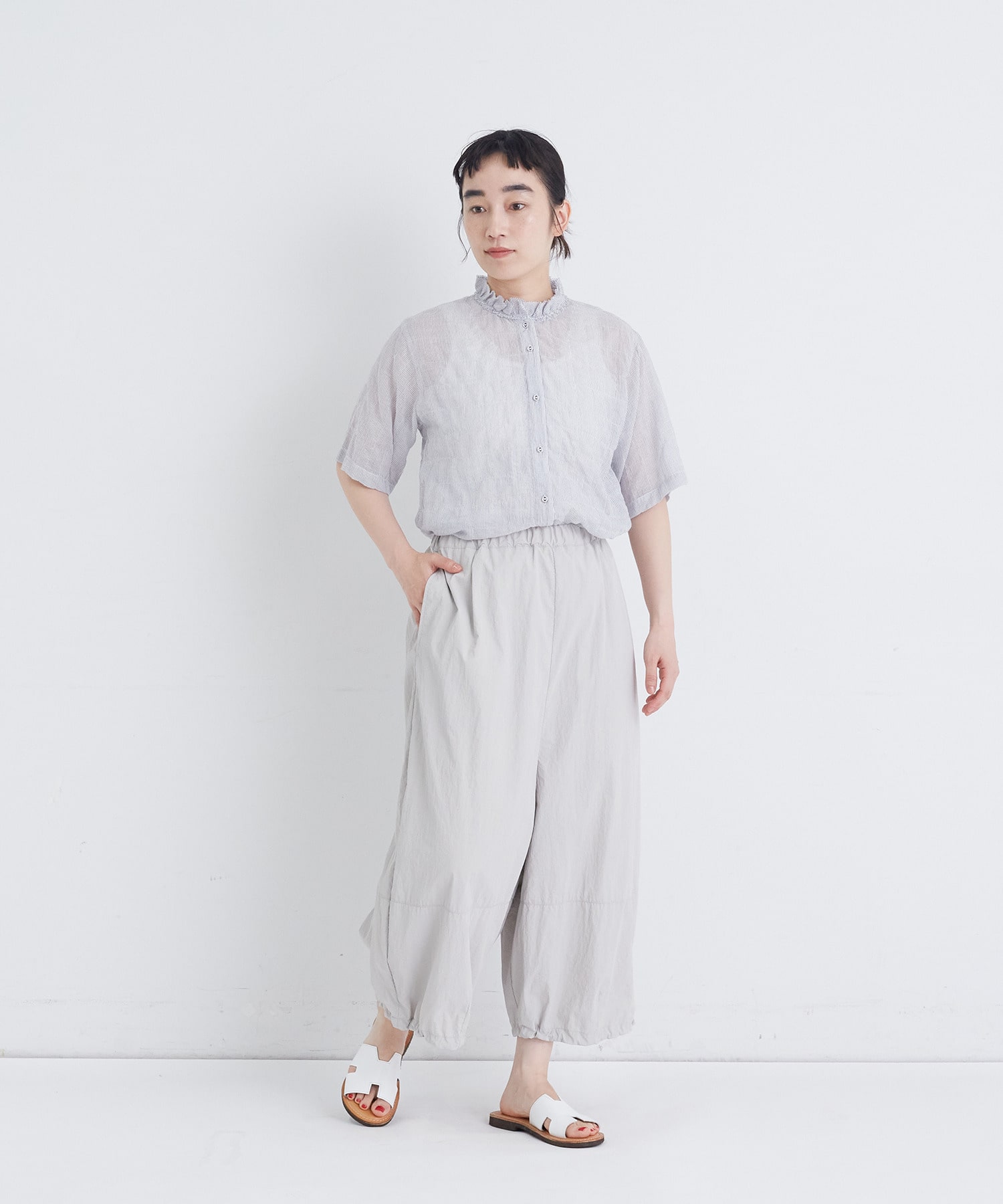【congés payés】【FAVE】ナイロンワイドサルエルパンツ 詳細画像 ブラック 1
