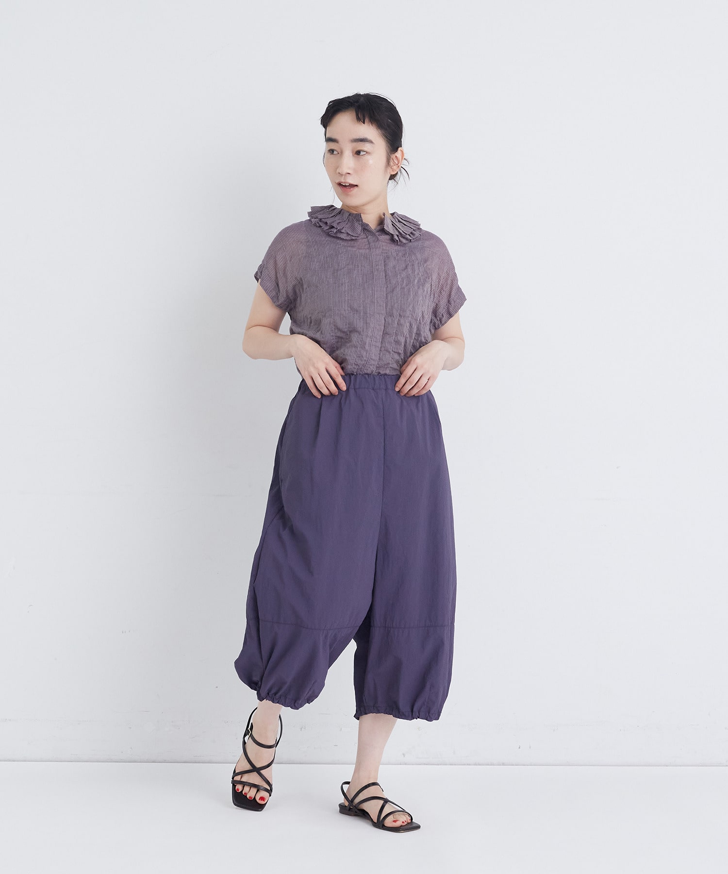 【congés payés】【FAVE】ナイロンワイドサルエルパンツ 詳細画像 ブラック 15