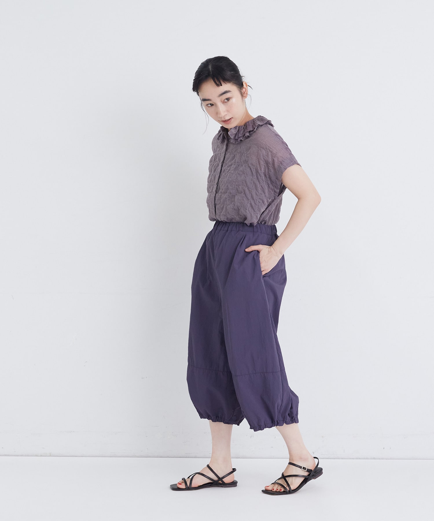 【congés payés】【FAVE】ナイロンワイドサルエルパンツ 詳細画像 ブラック 16