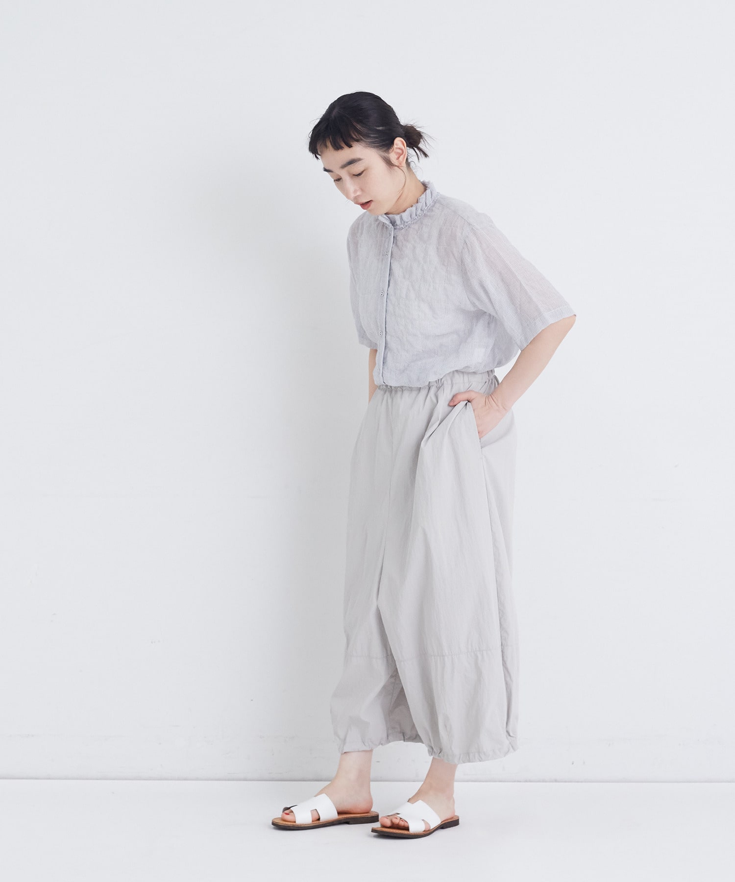 【congés payés】【FAVE】ナイロンワイドサルエルパンツ 詳細画像 ブラック 2