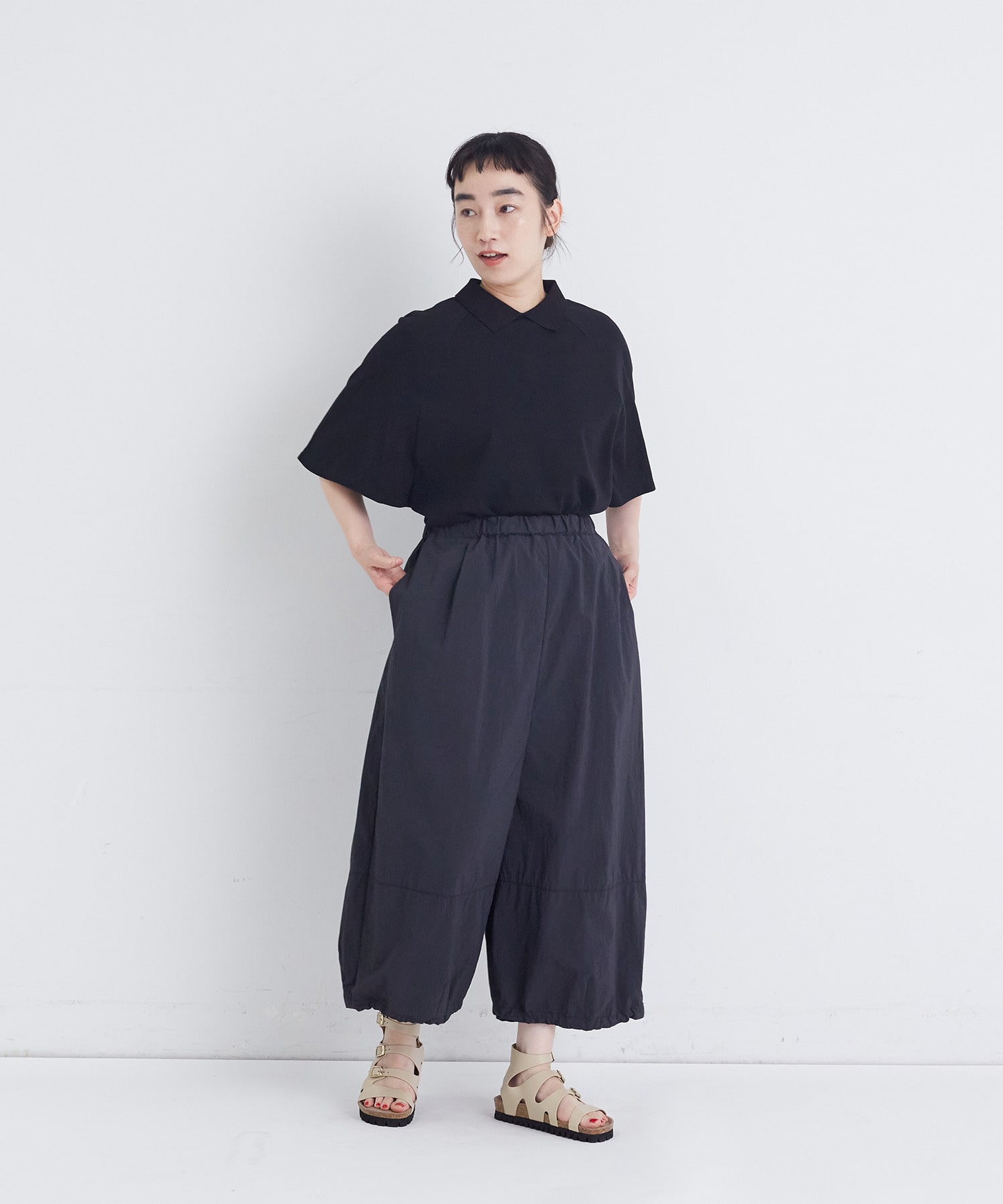 【congés payés】【FAVE】ナイロンワイドサルエルパンツ 詳細画像 ブラック 22