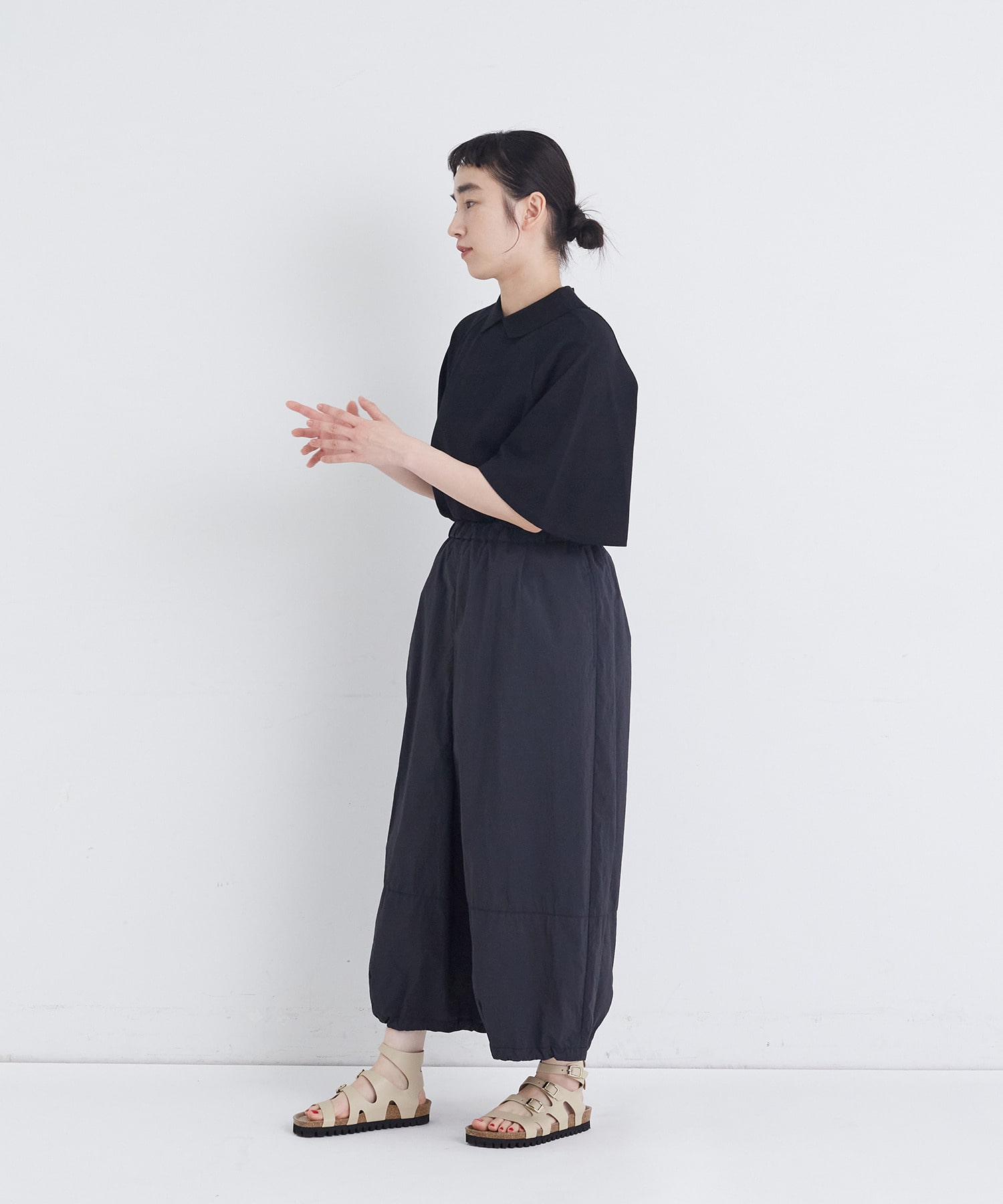 【congés payés】【FAVE】ナイロンワイドサルエルパンツ 詳細画像 ブラック 23
