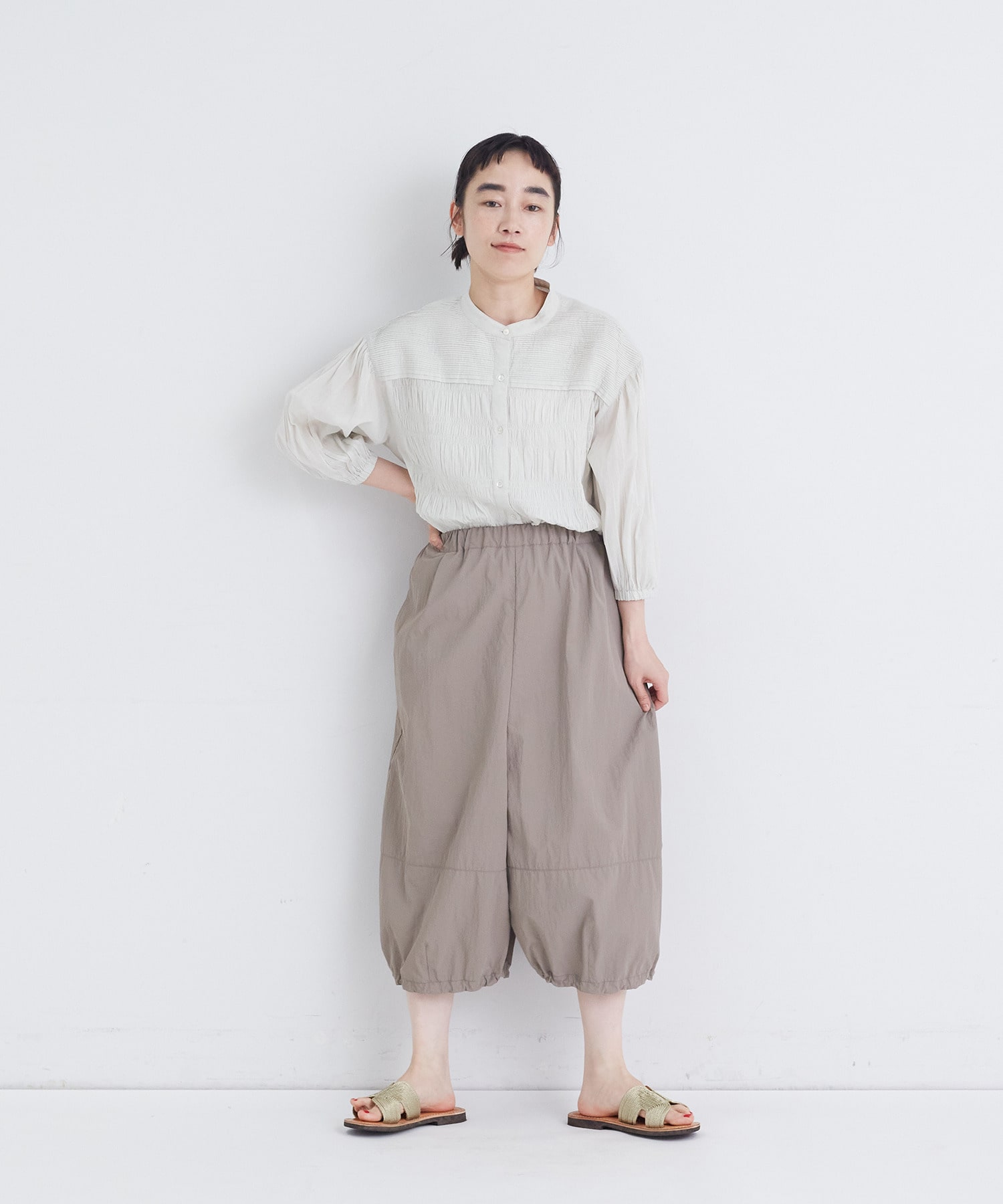 【congés payés】【FAVE】ナイロンワイドサルエルパンツ 詳細画像 ブラック 8