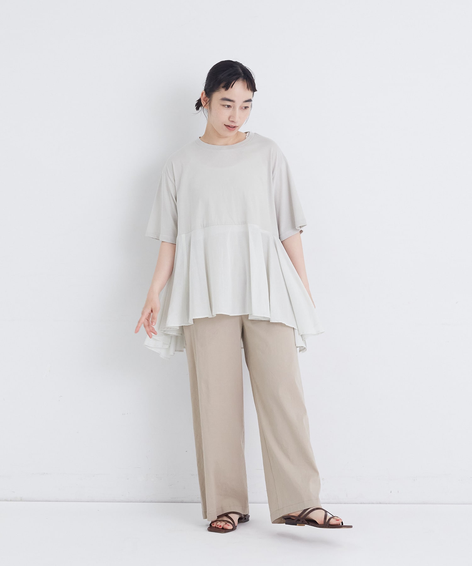 【congés payés】【FAVE】インドコットン&times;カットソーTシャツ 詳細画像 チャコールグレー 1