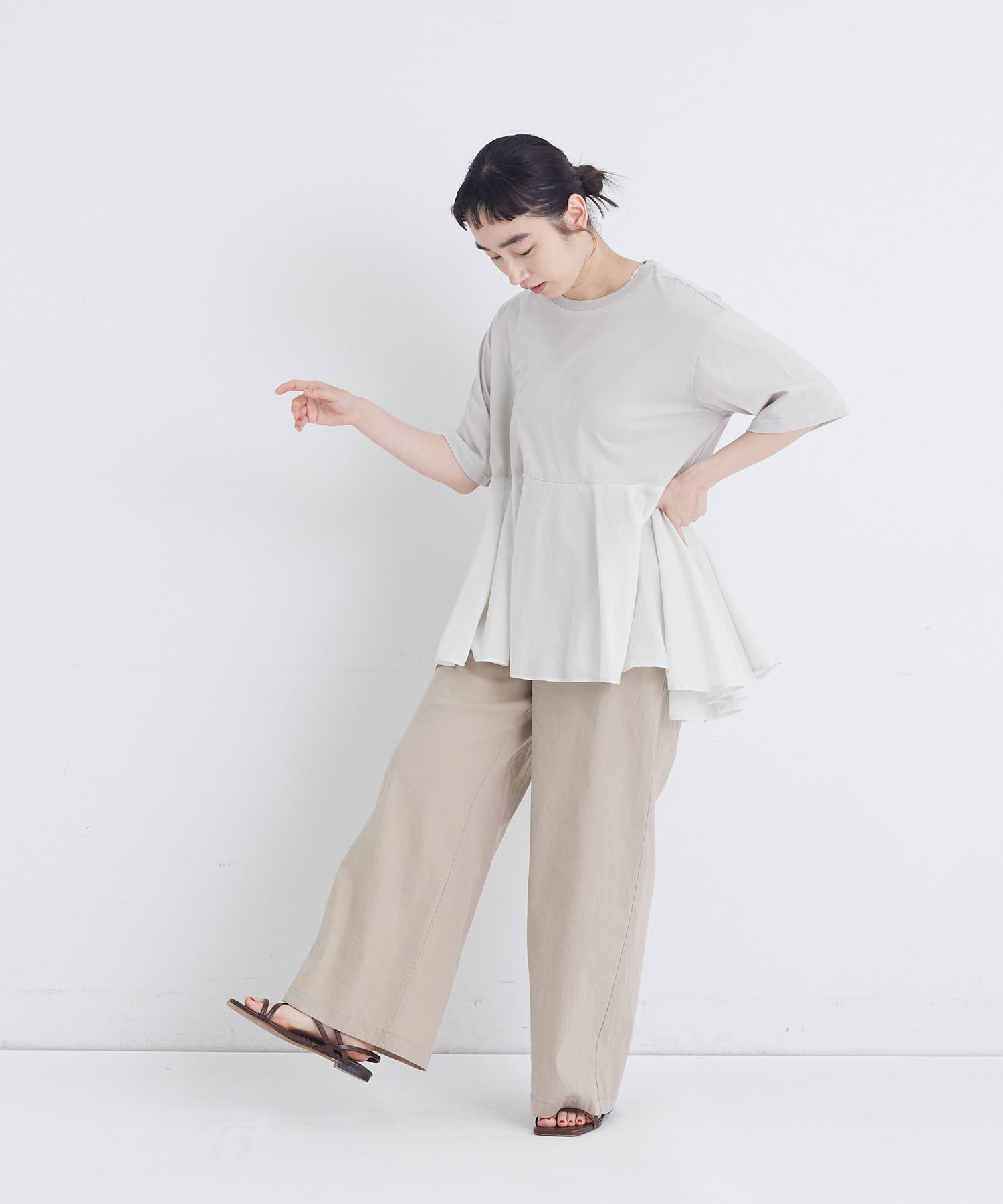 【congés payés】【FAVE】インドコットン&times;カットソーTシャツ 詳細画像 チャコールグレー 2