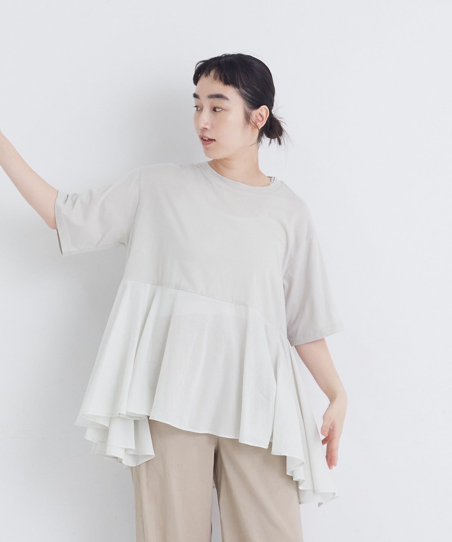 【congés payés】【FAVE】インドコットン&times;カットソーTシャツ 詳細画像 チャコールグレー 4