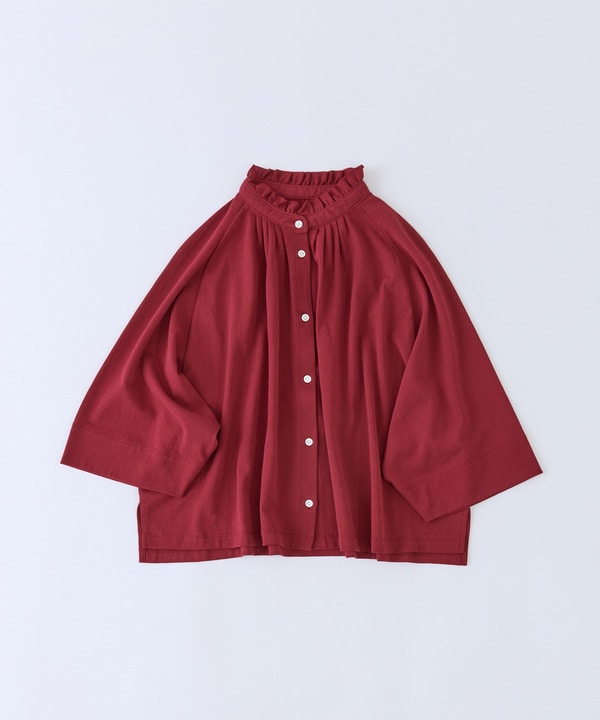 【congés payés】【FAVE】ジャージーフリルカラークロップドブラウス