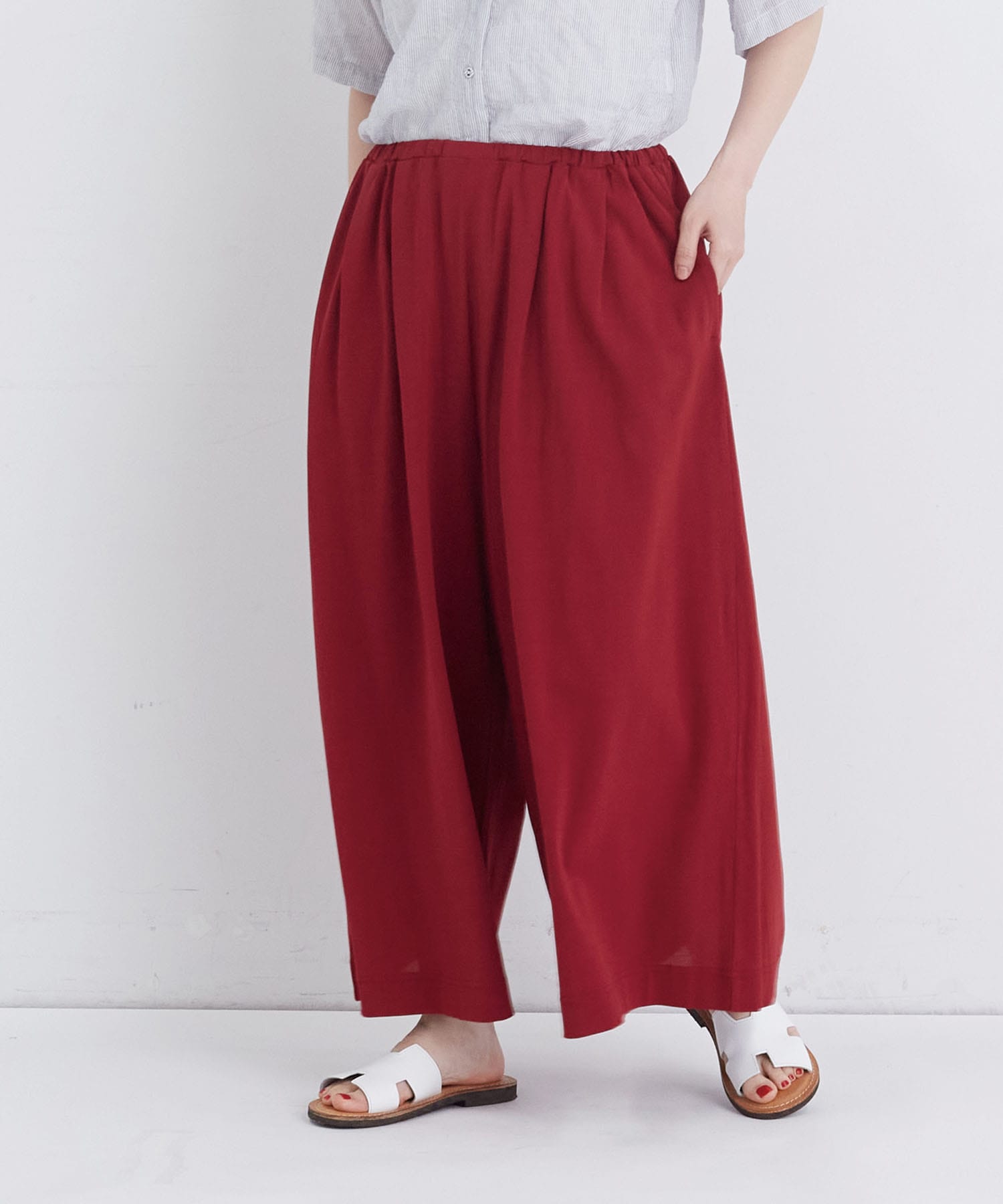 【congés payés】【FAVE】ジャージーギャザーワイドパンツ 詳細画像 レッド 11