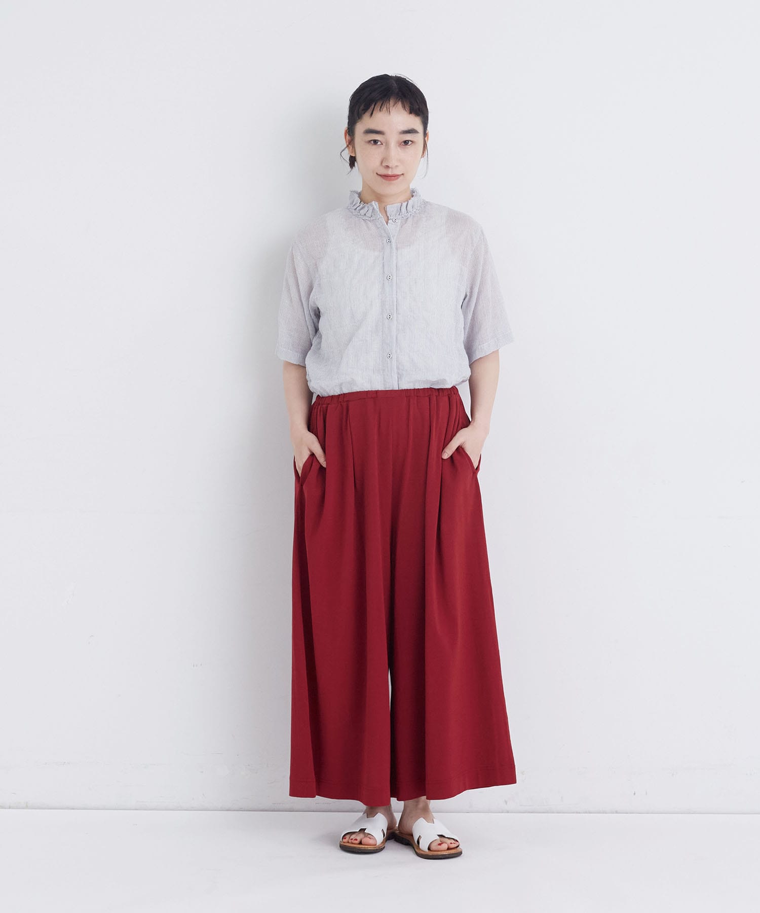 【congés payés】【FAVE】ジャージーギャザーワイドパンツ 詳細画像 レッド 8