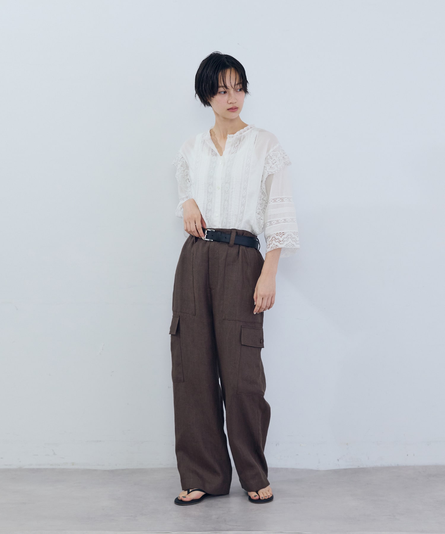 【ADIEU TRISTESSE】リネンカーゴパンツ 詳細画像 ブラウン 2
