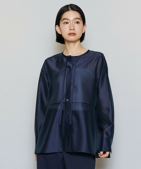 ブライトエアーポリラウンドネックブラウス 詳細画像 ネイビー 1