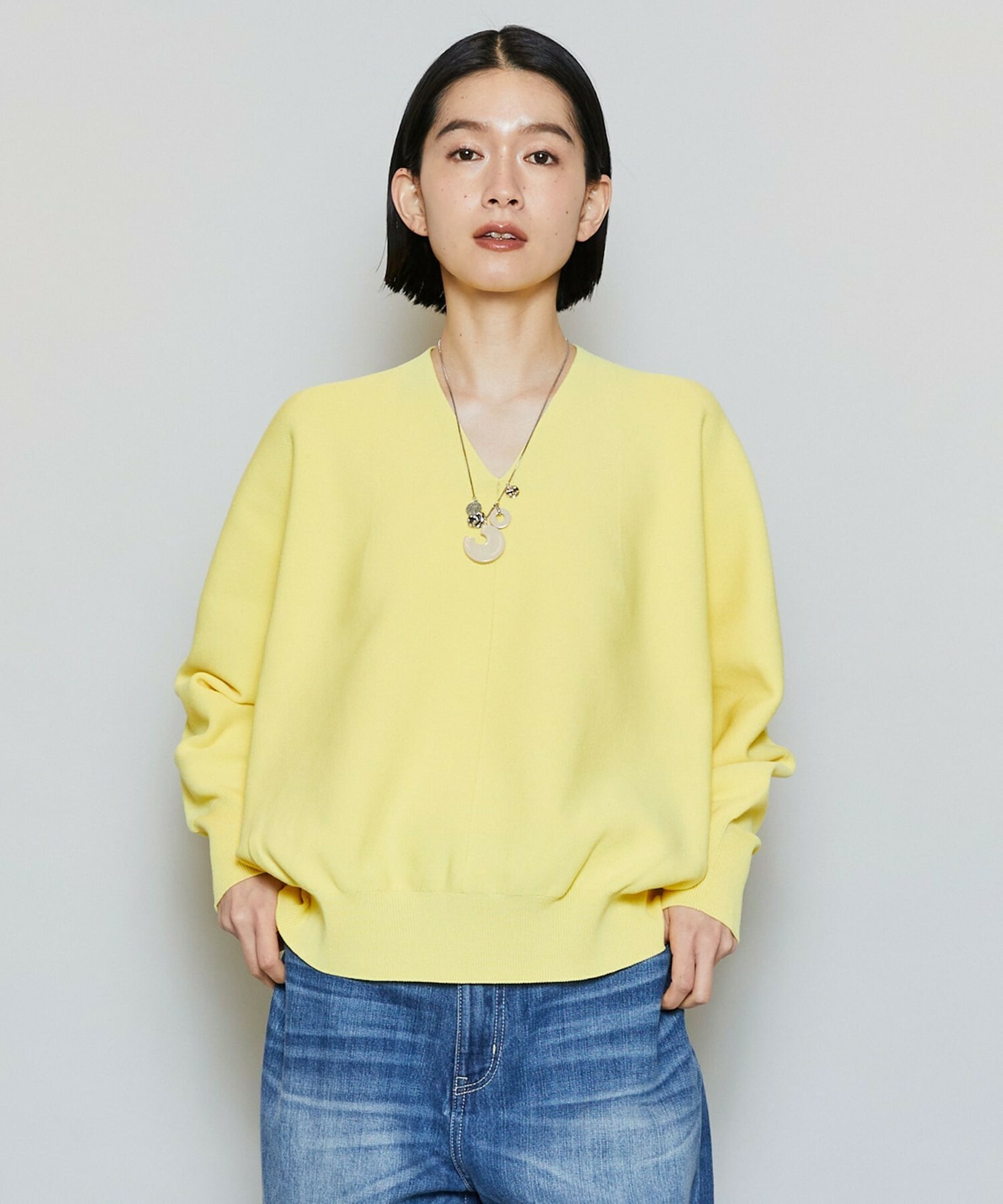 【MOGA】コットンフォートVネックニットプルオーバー 詳細画像 イエロー 1