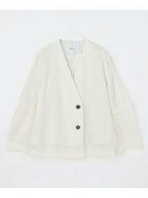 【MOGA】シアーストライプノーカラージャケット 詳細画像 ホワイト 22