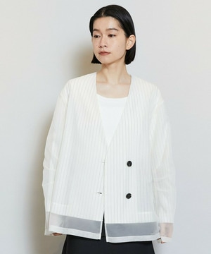 【MOGA】シアーストライプノーカラージャケット 詳細画像 ホワイト 1