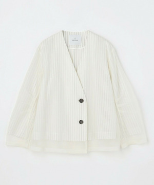 【MOGA】シアーストライプノーカラージャケット 詳細画像 ホワイト 2