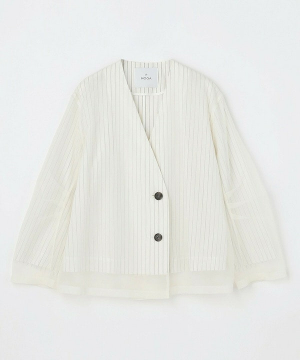 シアーストライプノーカラージャケット 詳細画像 ホワイト 2