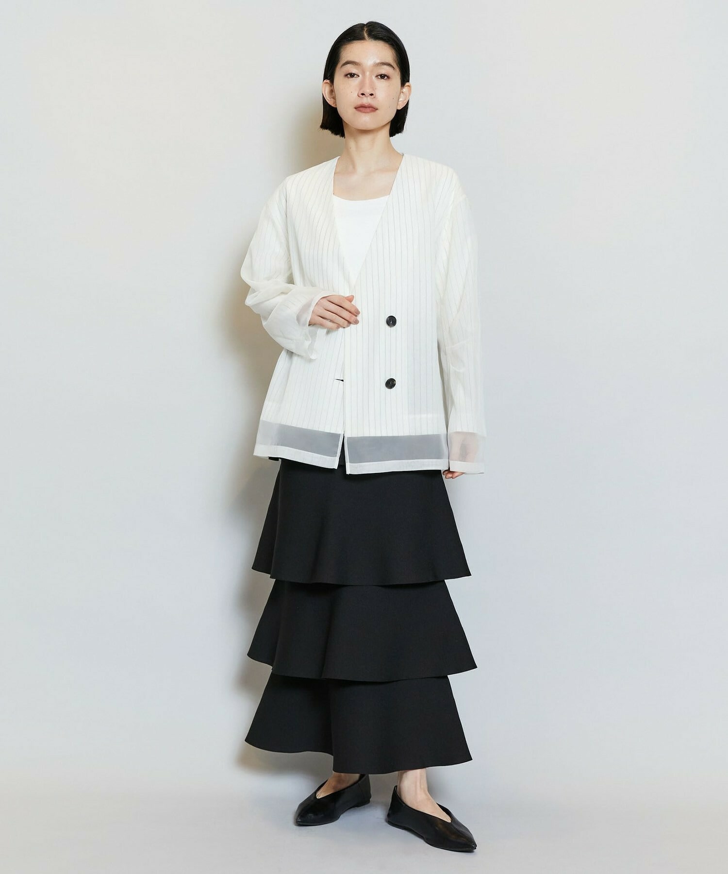 【MOGA】シアーストライプノーカラージャケット 詳細画像 ホワイト 11