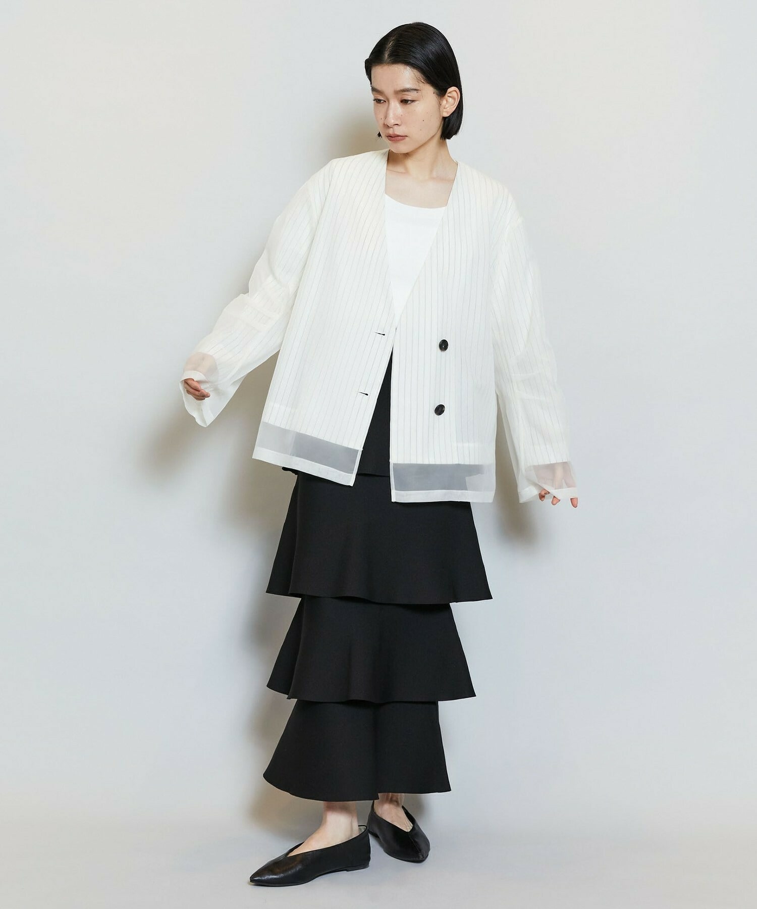 【MOGA】シアーストライプノーカラージャケット 詳細画像 ホワイト 12