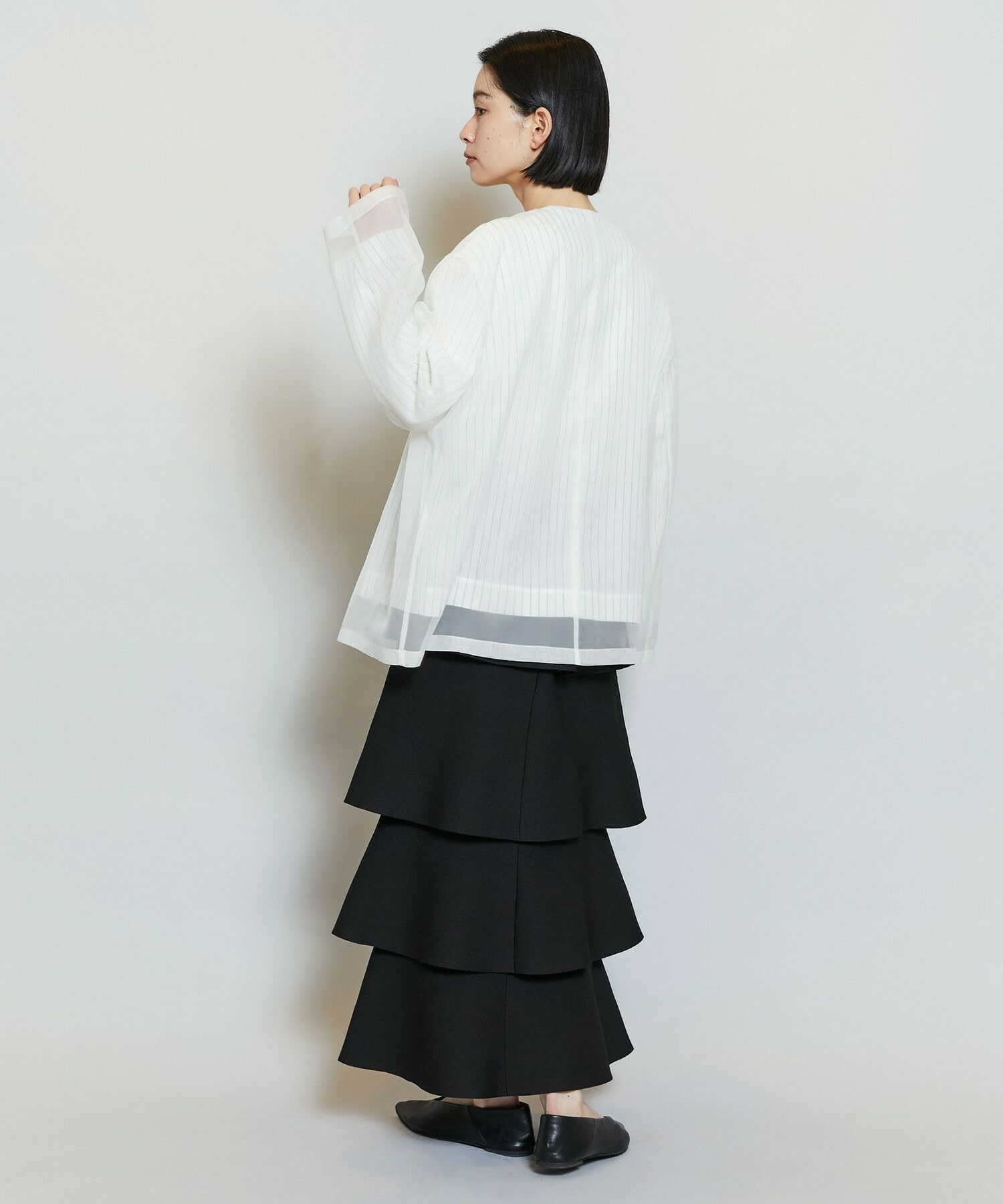 【MOGA】シアーストライプノーカラージャケット 詳細画像 ホワイト 17