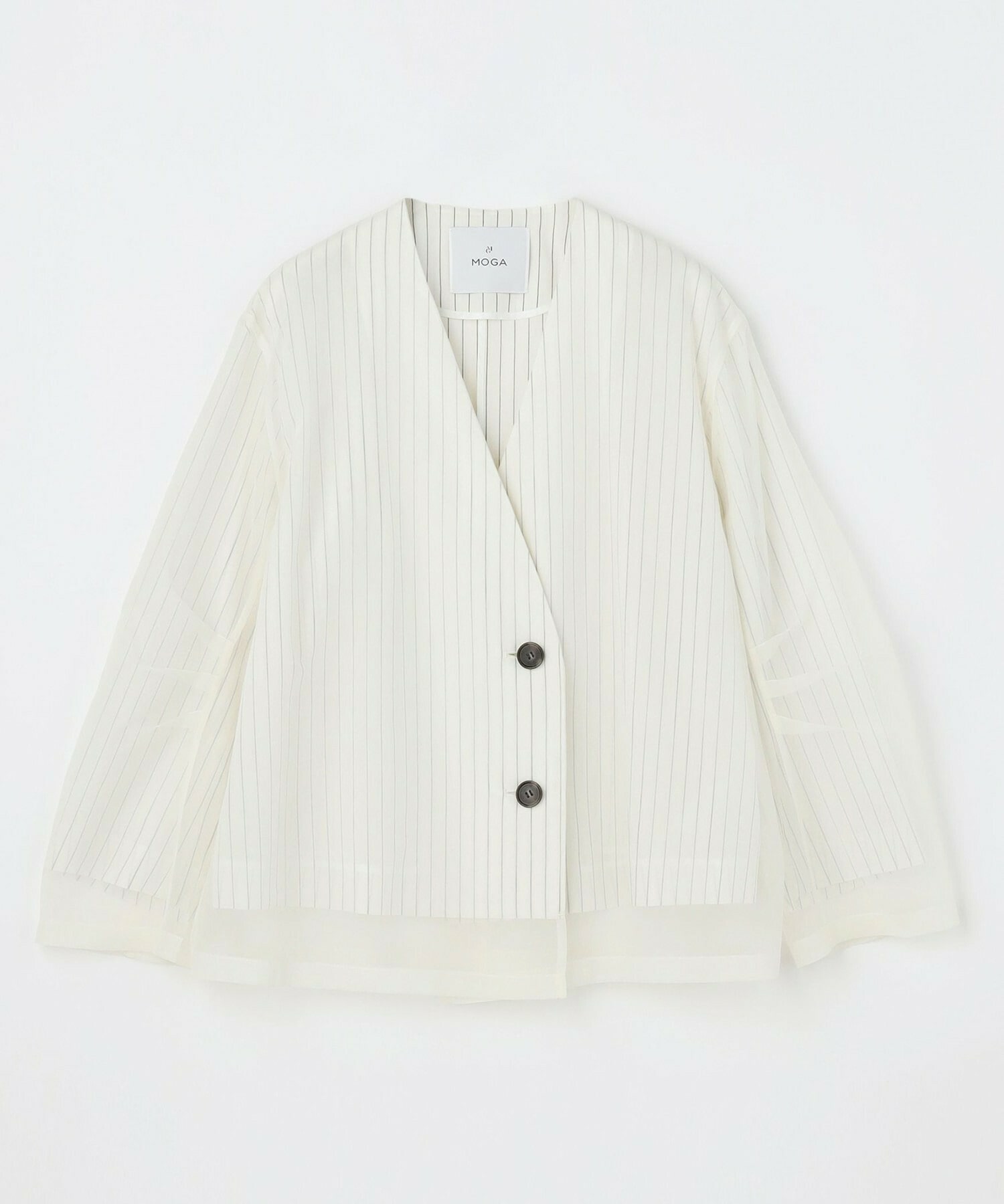 【MOGA】シアーストライプノーカラージャケット 詳細画像 ホワイト 22