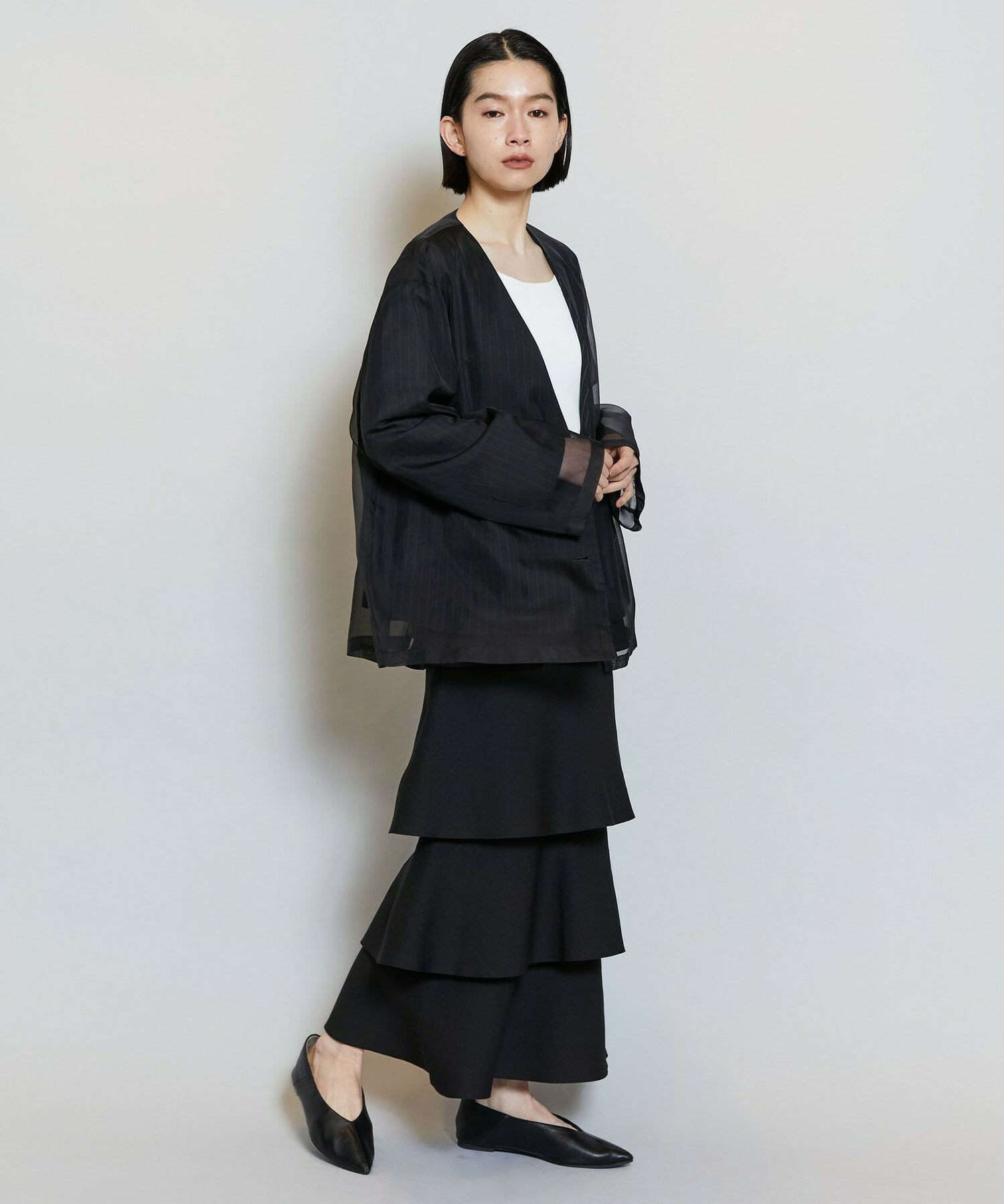 【MOGA】シアーストライプノーカラージャケット 詳細画像 ホワイト 5