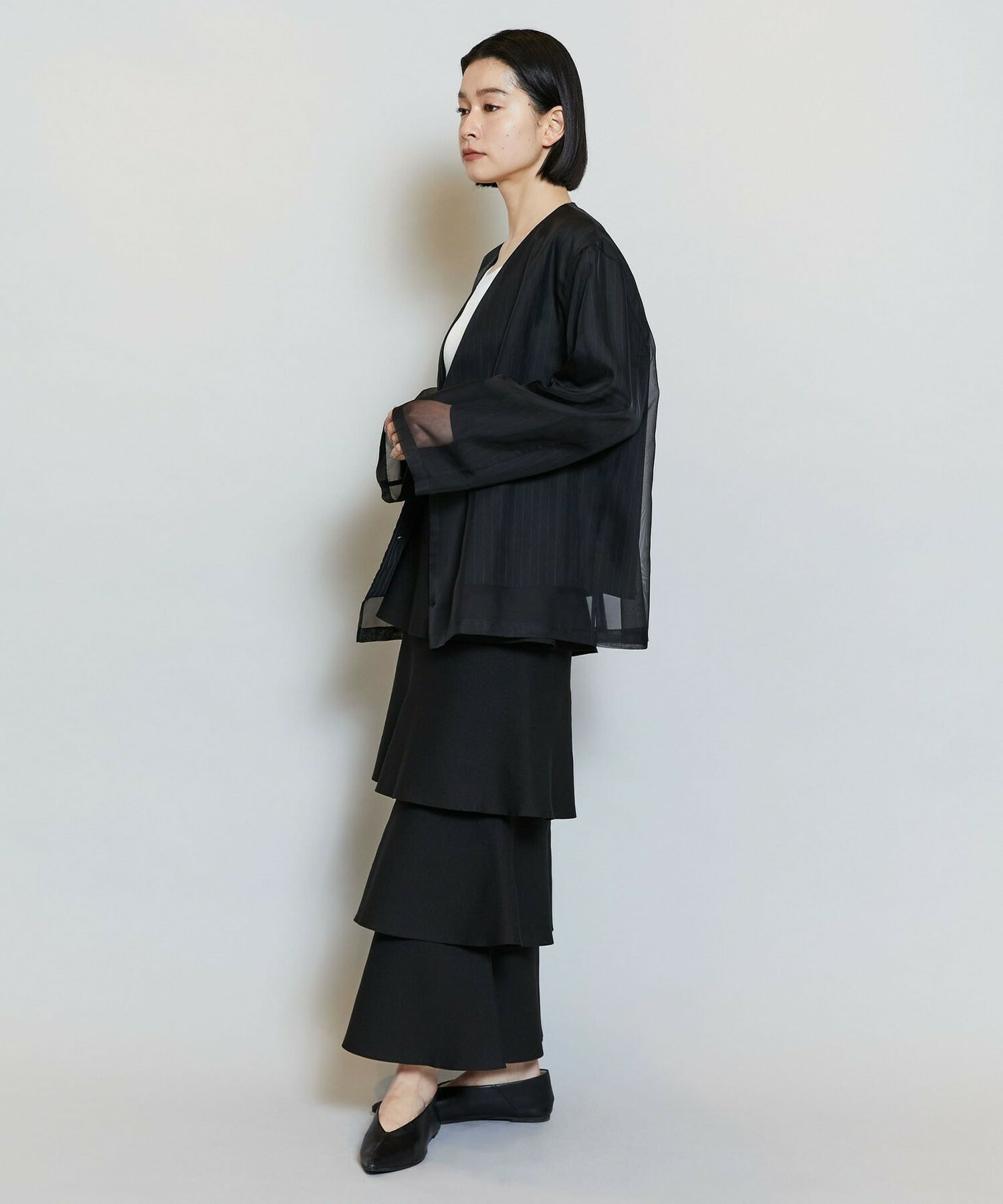 【MOGA】シアーストライプノーカラージャケット 詳細画像 ホワイト 9