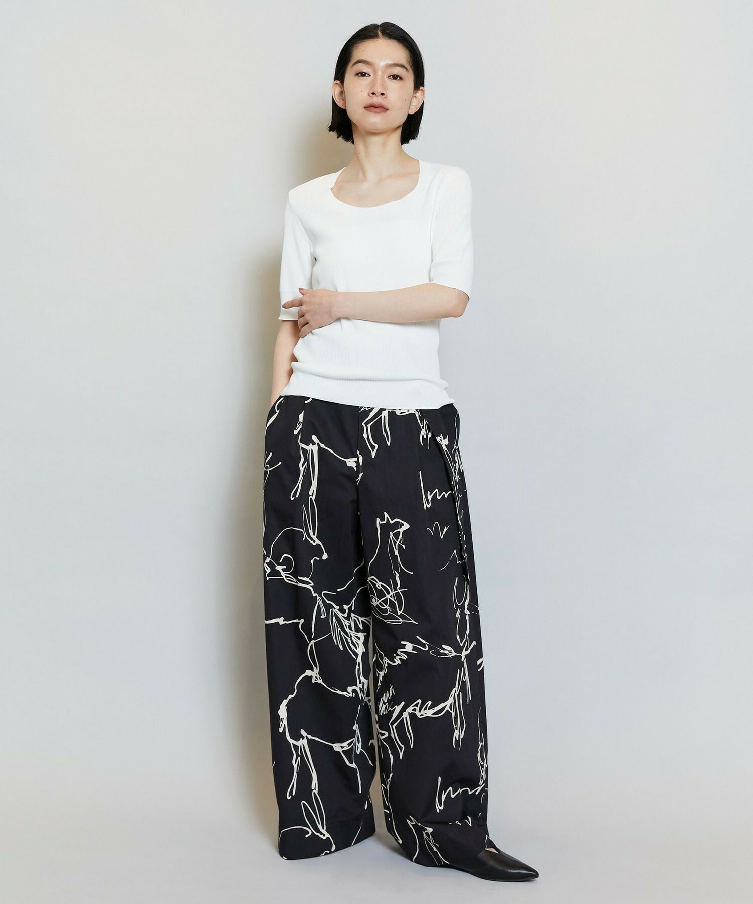 【MOGA】ドローイングプリントワイドパンツ 詳細画像 ブラック系その他 12