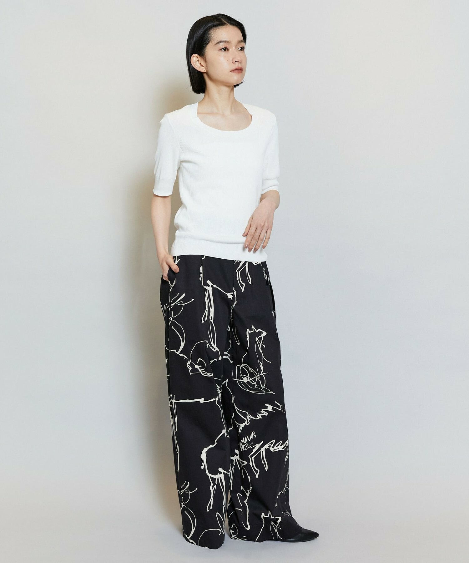 【MOGA】ドローイングプリントワイドパンツ 詳細画像 ブラック系その他 13