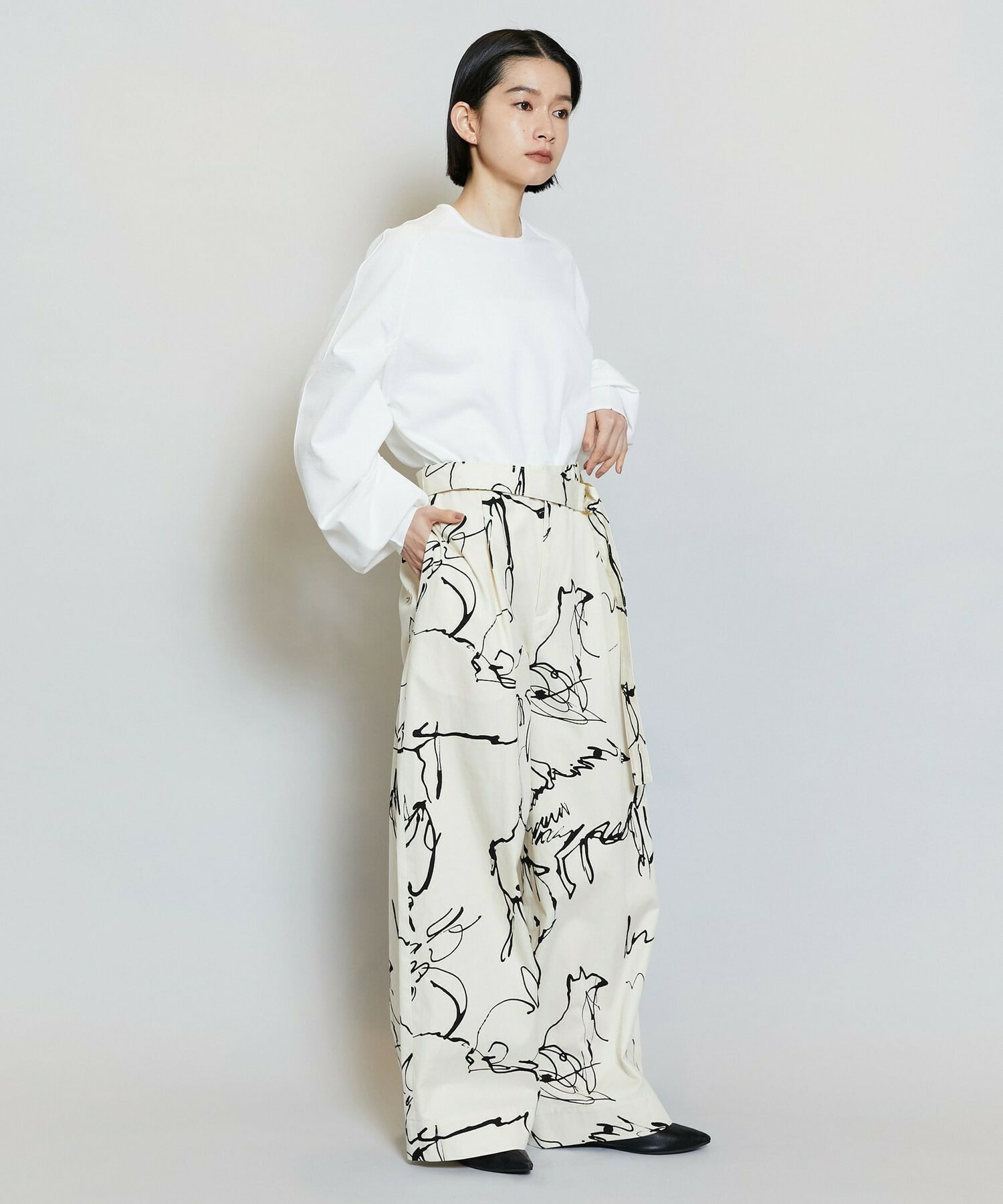 【MOGA】ドローイングプリントワイドパンツ 詳細画像 ブラック系その他 2