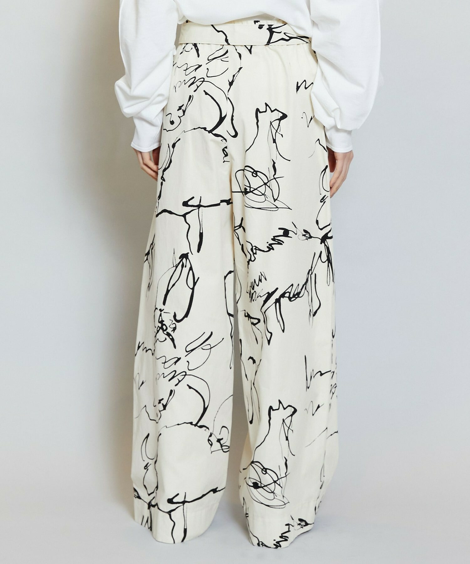 【MOGA】ドローイングプリントワイドパンツ 詳細画像 ブラック系その他 22