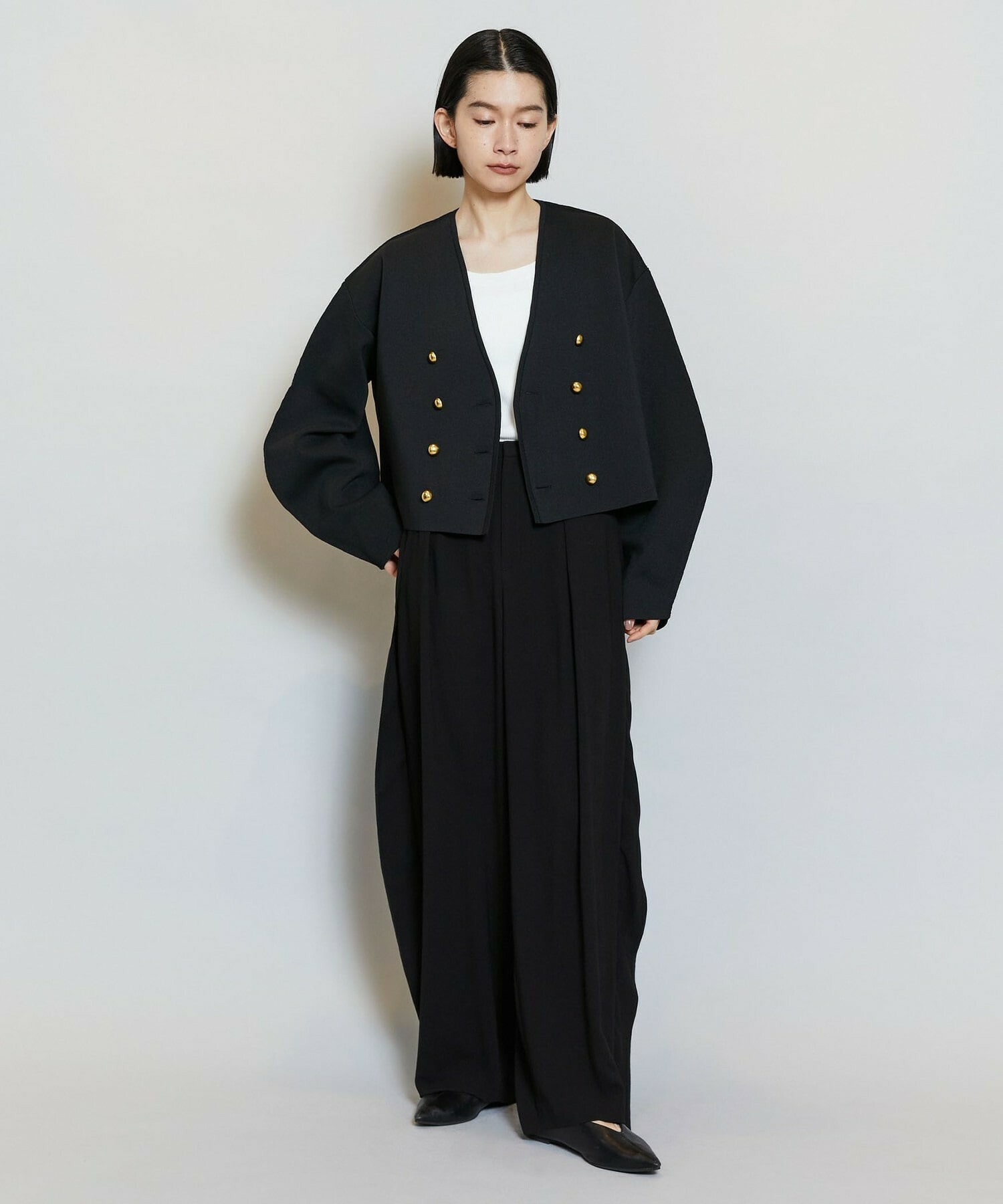 【MOGA】バルキーポリエステルニットジャケット 詳細画像 ブラック 1