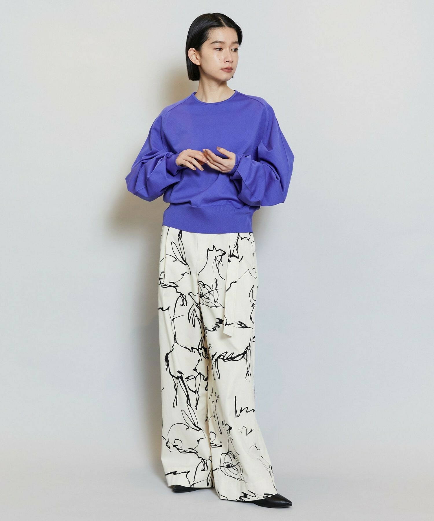 【MOGA】バルキーポリエステルニットトップス 詳細画像 ブラック 13