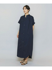 【MOGA】ストレッチタイプライタースタンドカラーロングワンピース 詳細画像 サックスブルー 2