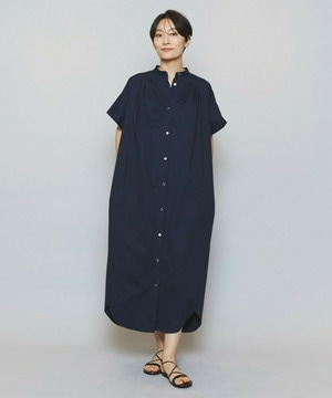 【MOGA】ストレッチタイプライタースタンドカラーロングワンピース 詳細画像 ネイビー 1