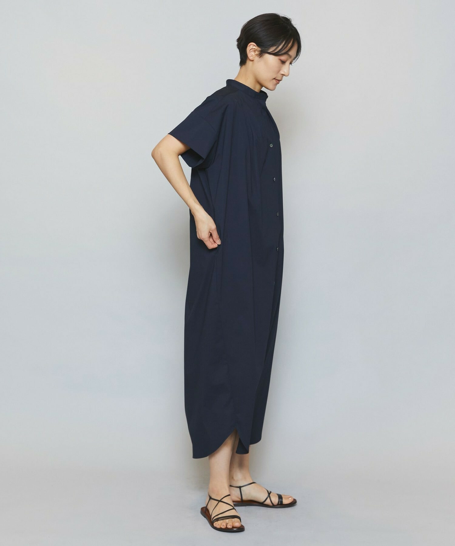 【MOGA】ストレッチタイプライタースタンドカラーロングワンピース 詳細画像 サックスブルー 12